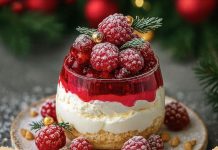 Festliche Himbeer-Dessert zur Weihnachtszeit ist fruchtig ein strahlender Genuss für jede Weihnachtstafe