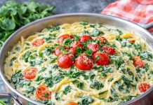 15 Minuten Spaghetti mit Spinat-Frischkäse-Sauce