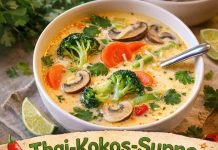 Thai-Kokos-Suppe mit Gemüse, aromatisch und pure Wohlfühlwärme im Löffel