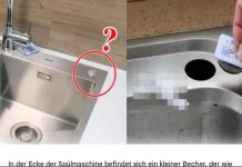 Der Geschirrspüler hat eine kleine Tasse in der Ecke