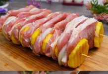Im Ofen gebackene Schweinespieße in 15 Minuten zubereitet