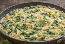 Spaghetti mit Spinat-Frischkäse-Sauce