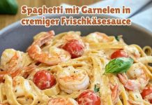 Garnelen Spaghetti in leckere Knoblauch Frischkäsesauce