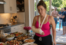 Mein Mann zwang mich, mit einem gebrochenen Arm und einem gebrochenen Bein für seine Gäste zu kochen … Doch als meine Schwiegermutter sah, was ihr Sohn mir zumutete, hielt sie ihm vor allen eine Standpauke, und die Gäste blieben vor Schock wie versteinert 😱💔